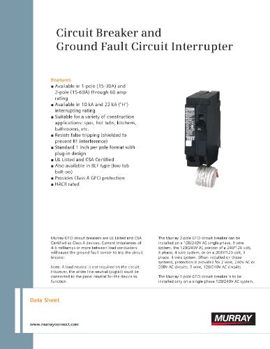 Murray MP215GF 15-Amp 2 Pole 240-Volt Ground Fault Circuit Interrupter